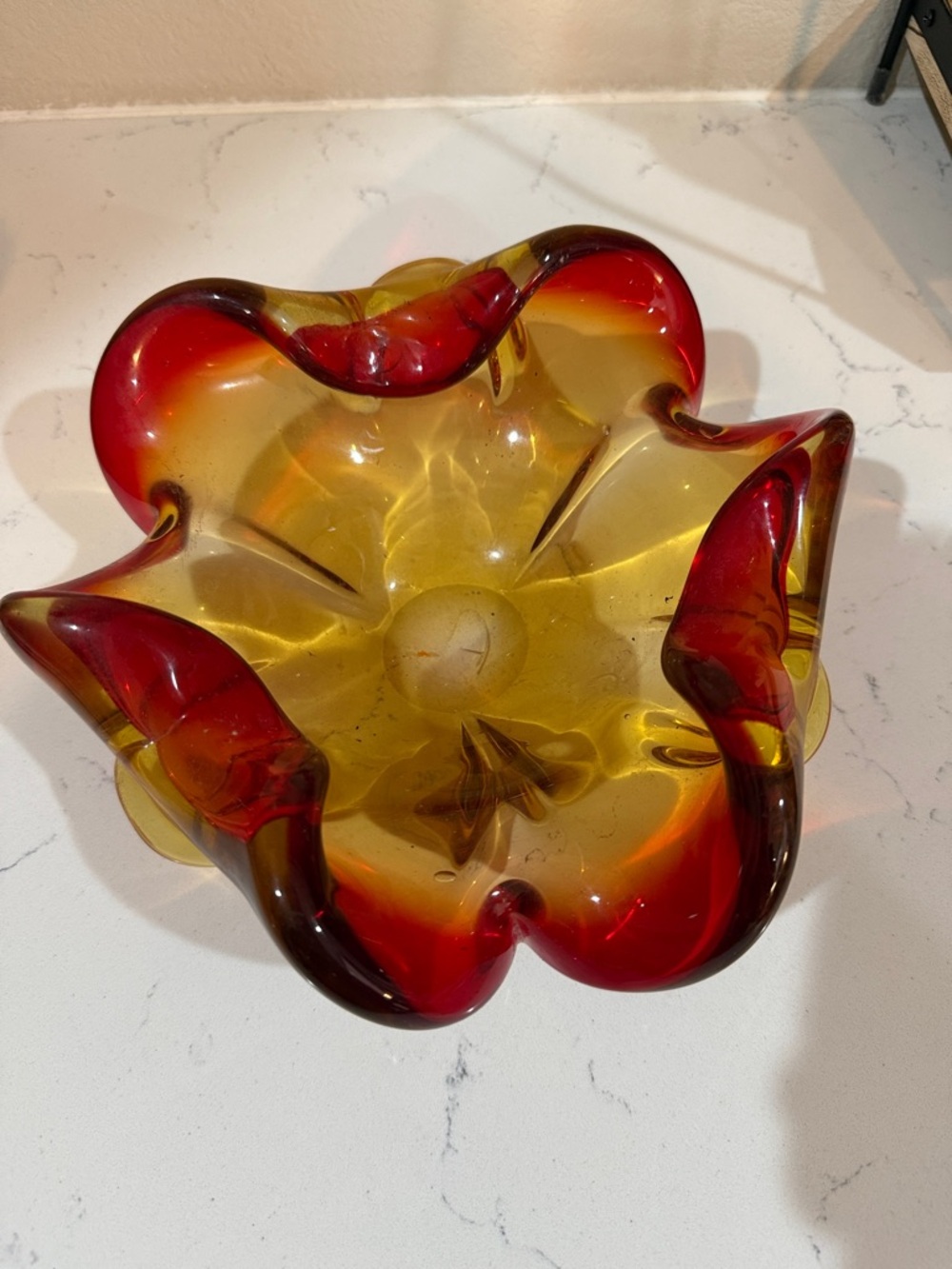 Handblown Art Glass Bowl in Amber and Red
